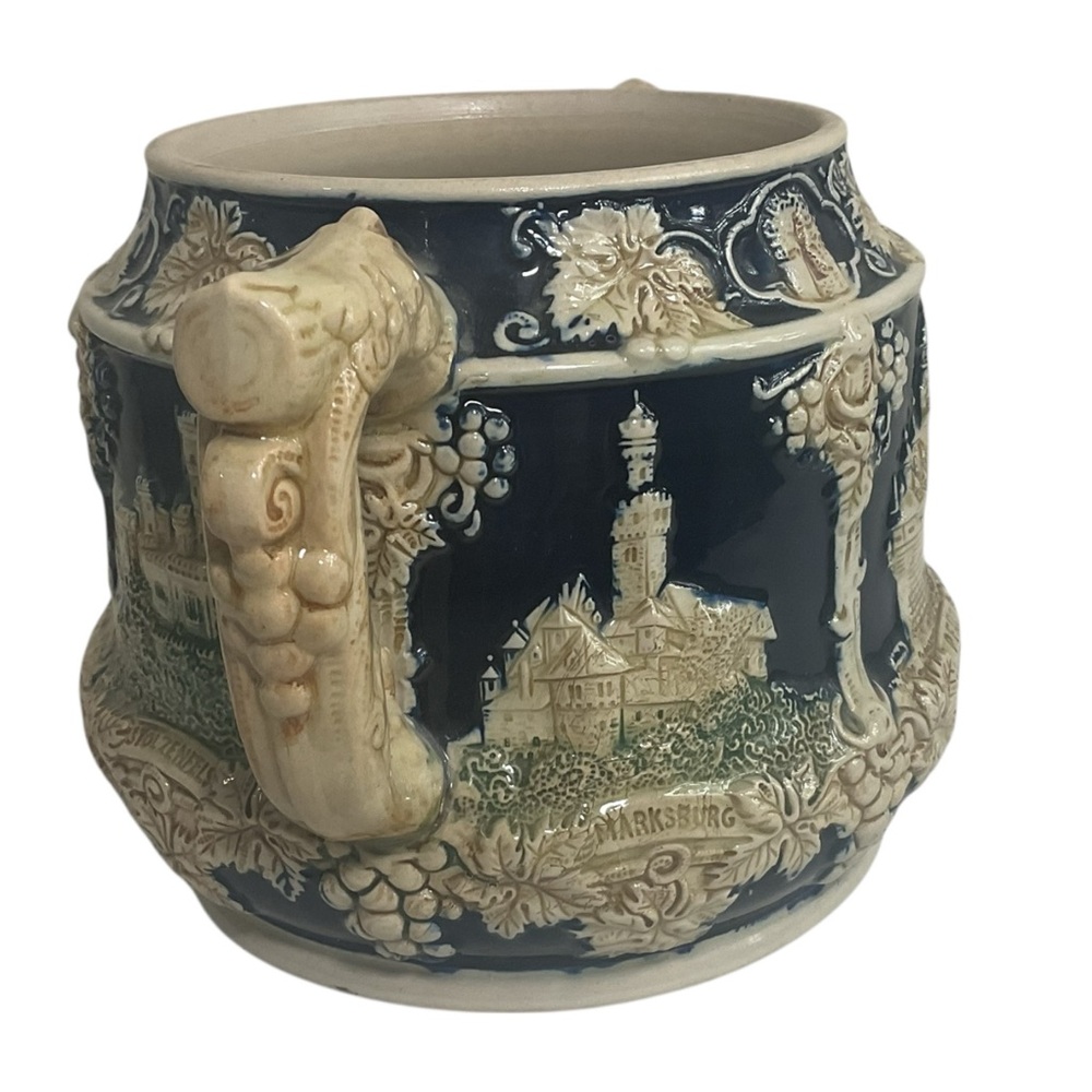 Wick-Werke Germany Stoneware Stein Bowl Castle Scene Grapevine Relief No Lid - Picture 5 of 10